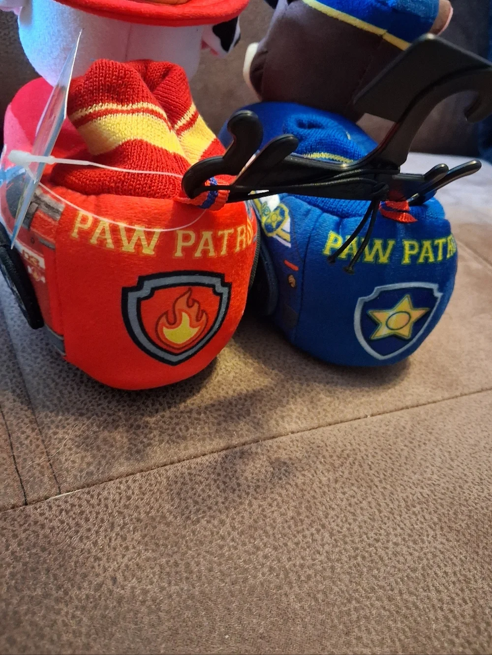 Paw Patrol Chase and Marshall Plush Vehicle Slippers Pair - Blue & Red Size 9-10